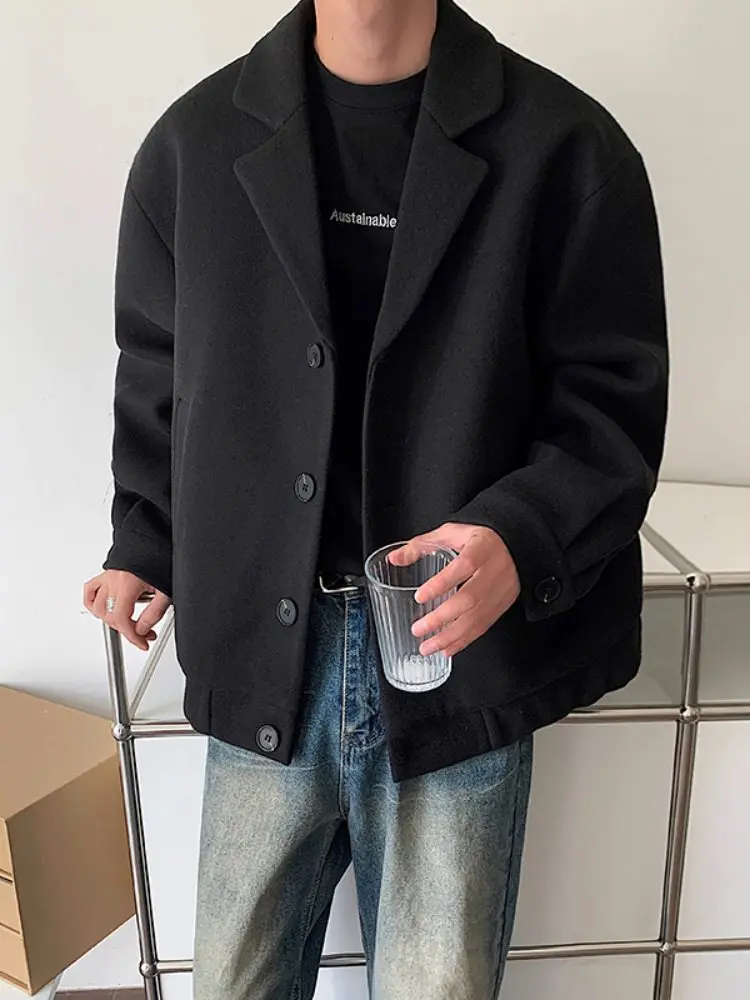 

Mature Stable Men's Thiened Woolen Suit Jaet Autumn Winter Faionable Casual Outerwear Youth Sle Button Decoration