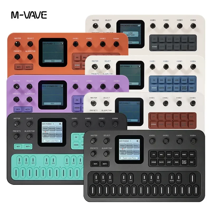 M-VAVE FM-1（SK15） Mini FM1 Synthesizer – 27 Tasten, 3-Kanal-MIDI, 12 Stunden Akkulaufzeit, TFT-Display, Schwarz/Grau/Lila/Orange/Marineblau/Grün