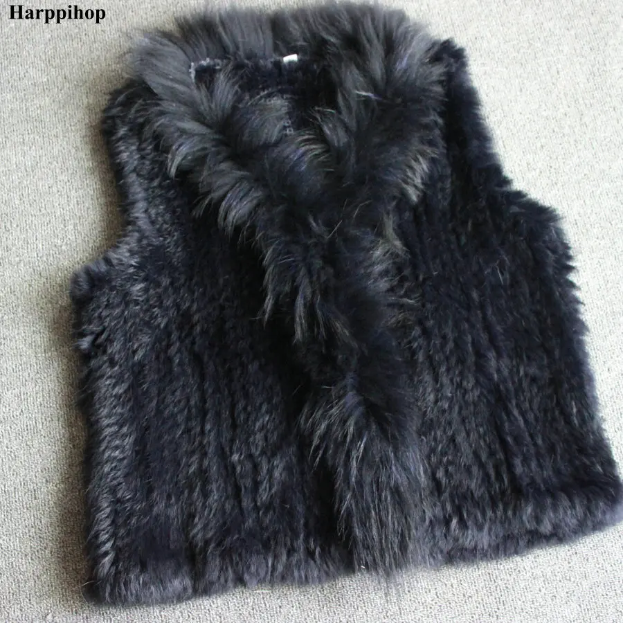 2023 new Women Genuine Natural Real rabbit fur Knitted Vests /Waistcoat/ gilet /coats with Raccoon Fur collar vest 20 colors