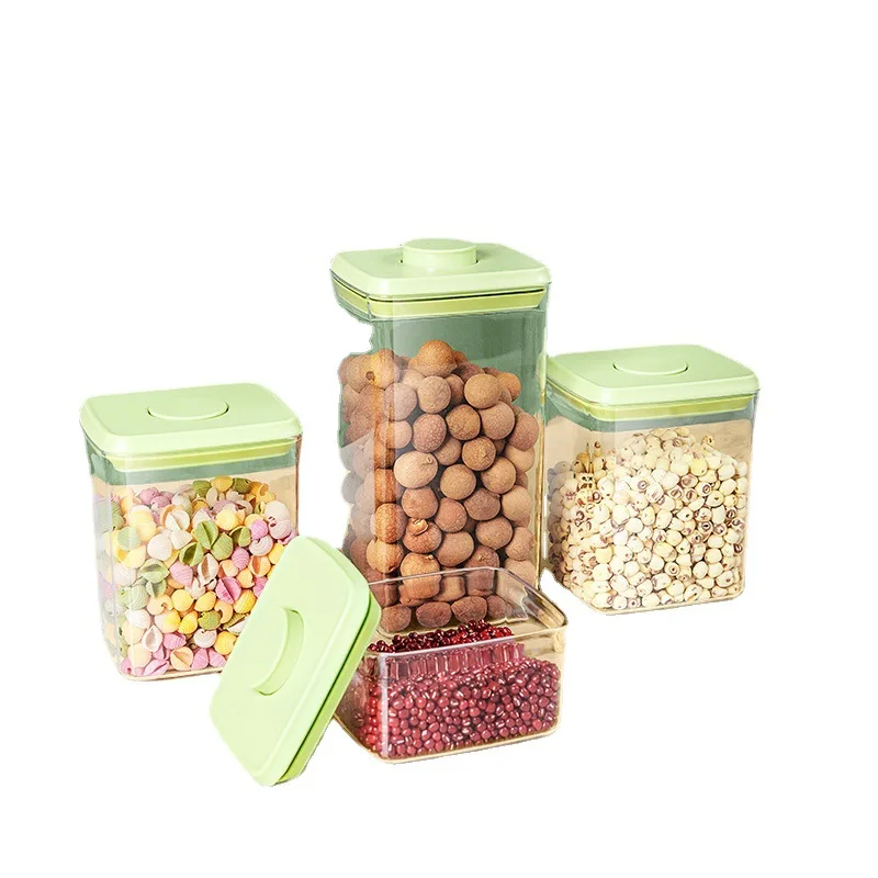 Press Square transparent storage tank cereals storage box snack crisper food grade sealed jar