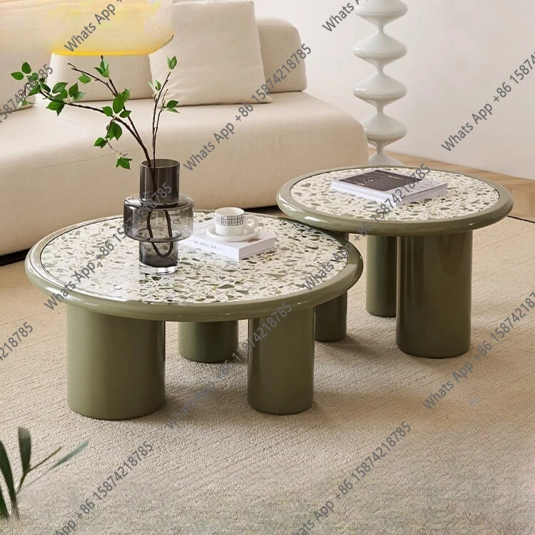 

Круглый журнальный столик размера терраццо, комбинация гостиной, дома, маленькой квартиры, современный простой мраморный маленький чайный столик