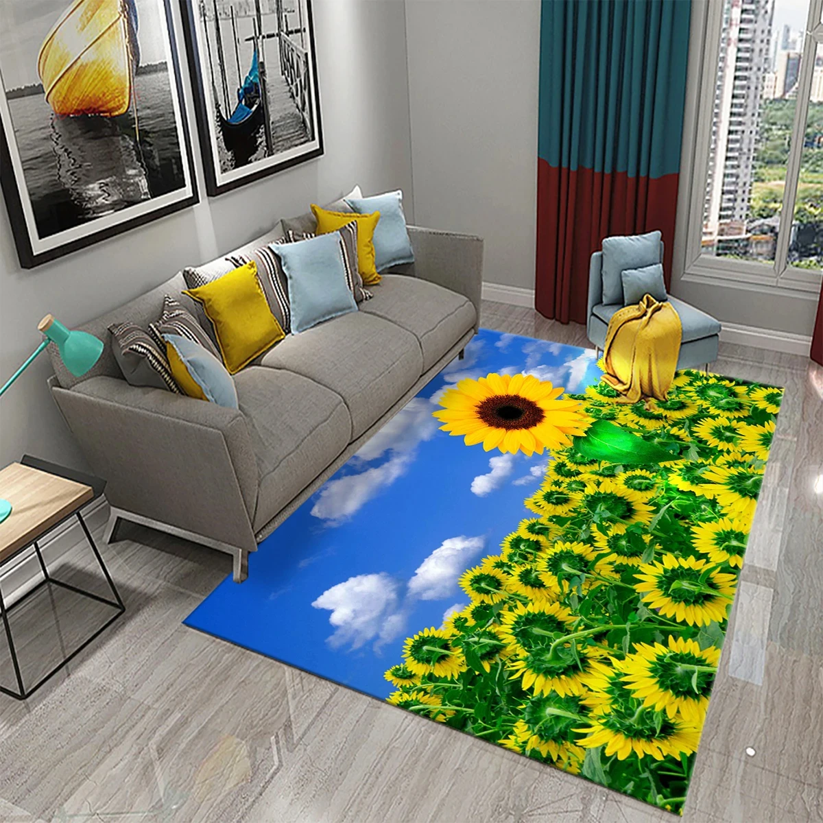 

3D Sunflower Pattern Carpet Yellow Flower Area Rug for Living Room Bedroom Bathroom Kitchen Playroom Decor Child Crawl Floor Mat