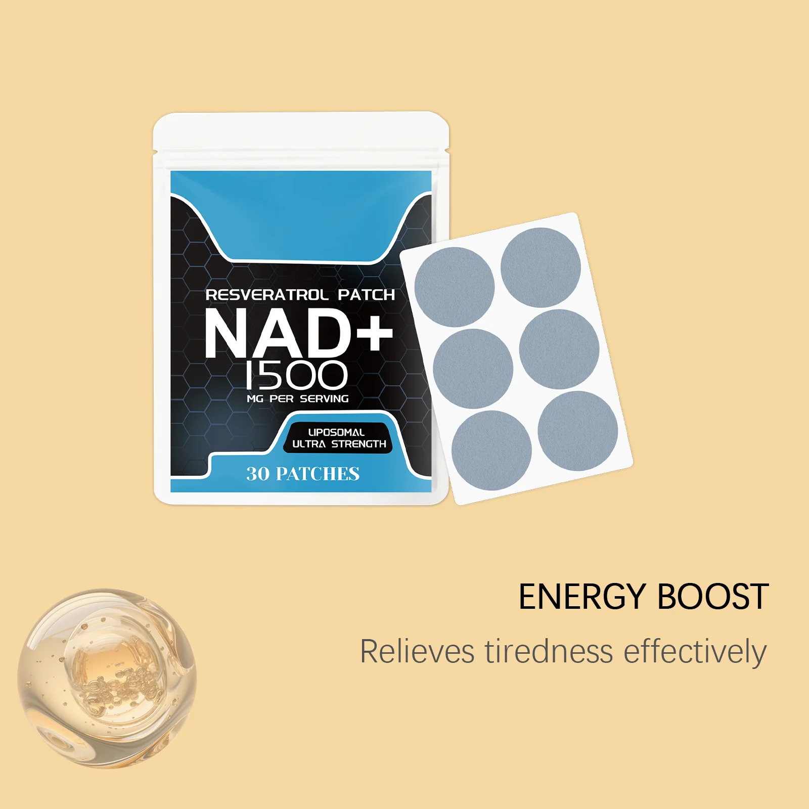 Liposomal Nad+ with Resveratrol Transdermal Patch Cell Regeneration Enhances Vitality Immune Support Breathable Body Care Patch