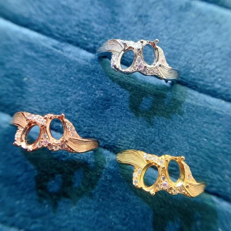 100% Real 925 Silver Ring Setting 4mm*6mm Semi Mount Gemstones Ring Setting with Gold Plating Allergy Free Jewelry Components