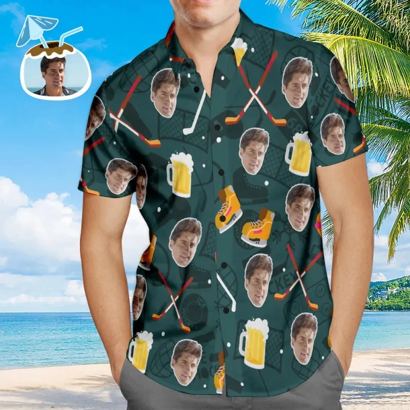 Custom Face Hawaiian Shirt Personalized Surfing Style White Aloha Beach Shirt 3D Printed Button T-shirt Men Women Diy Photo Tops