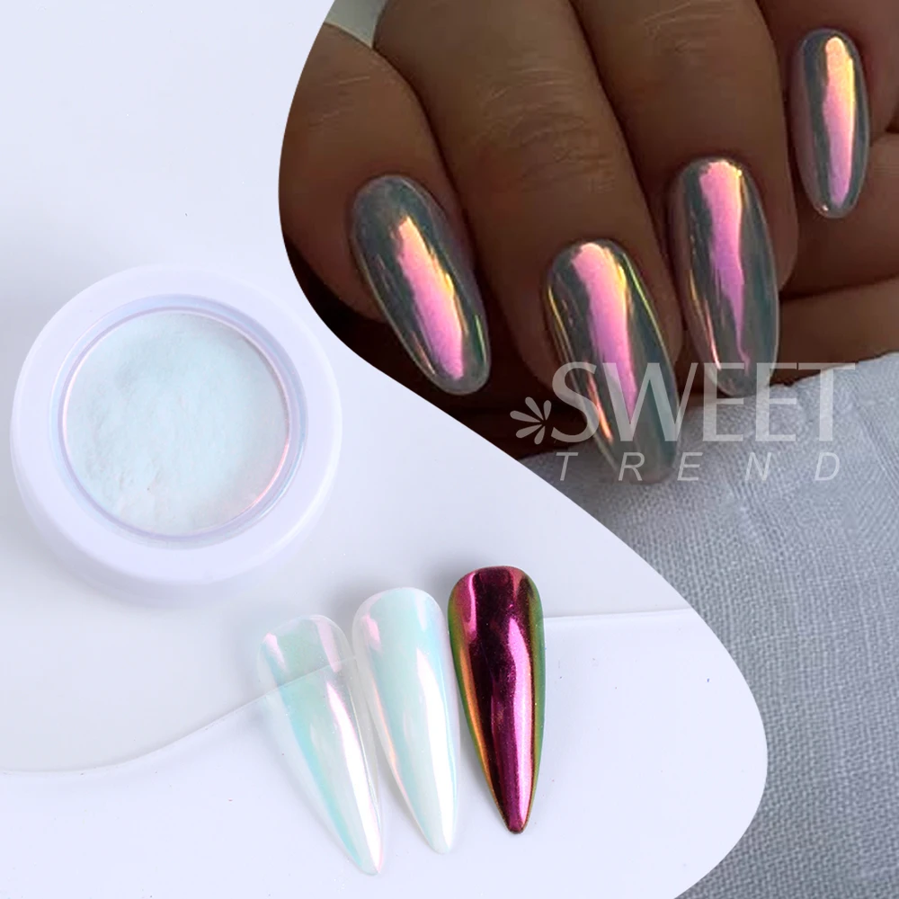 6 قطعة ضوء القمر مسمار بريق مساحيق أورورا كروم حورية البحر مرآة معدنية مسحوق مسمار الصباغ مانيكير الديكور مستلزمات الأظافر