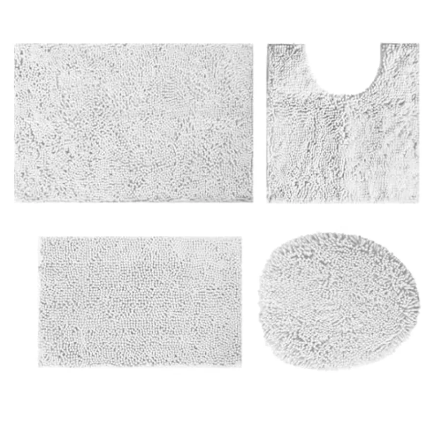 

Набор ковриков для ванной из 4 предметов: ультра-впитывающие коврики из шенилла с чехлом для крышки унитаза, машинная стирка