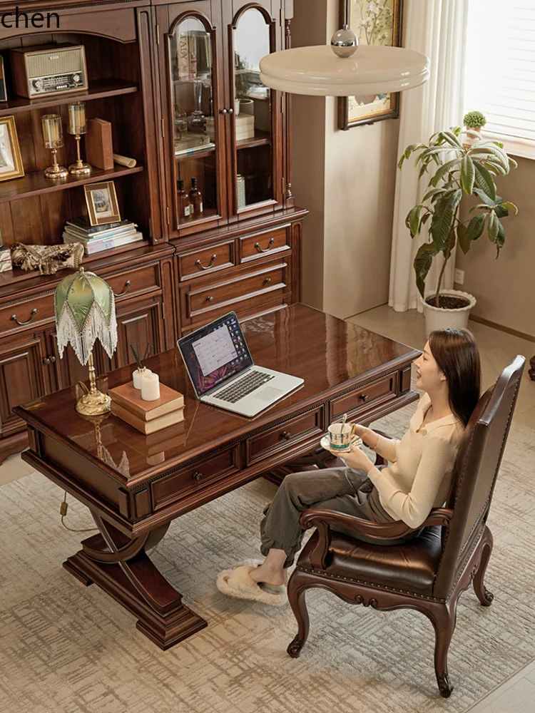 

HXL classical all solid wood desk work retro writing desk study furniture