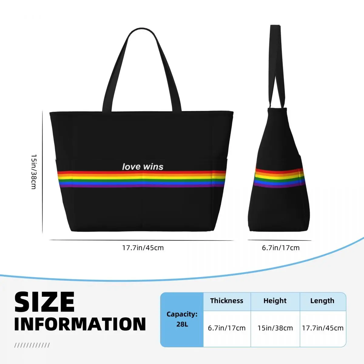 Custom Love Wins Pride Stripe Beach Tote Bag Women GLBT LGBT Gay Lesbian Pride Flag Large Compartment Gym Beach Travel Bags #4