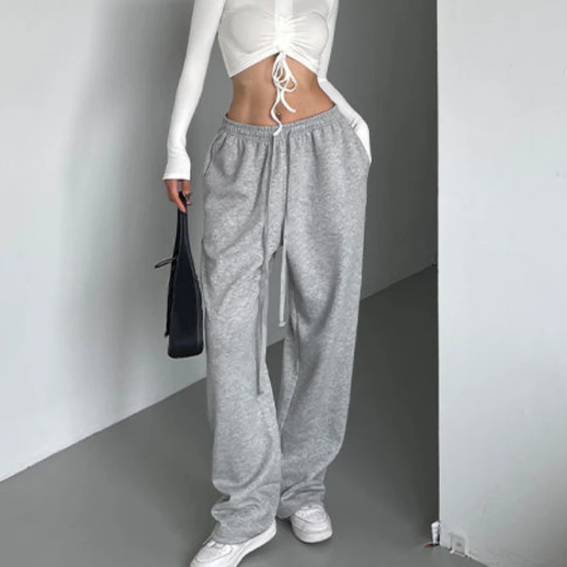 

Deeptown Y2k Sports Grey Sweatpants Women Jogger Baggy Casual Korean Fashion Pants Jogging Basic Streetwear Wide Leg Trousers