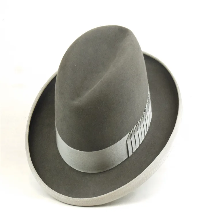 Fashionable Sheepskin Hat Solid Color Sheepskin Felt Hat Pure Wool Felt Hat with Ribbon Decoration