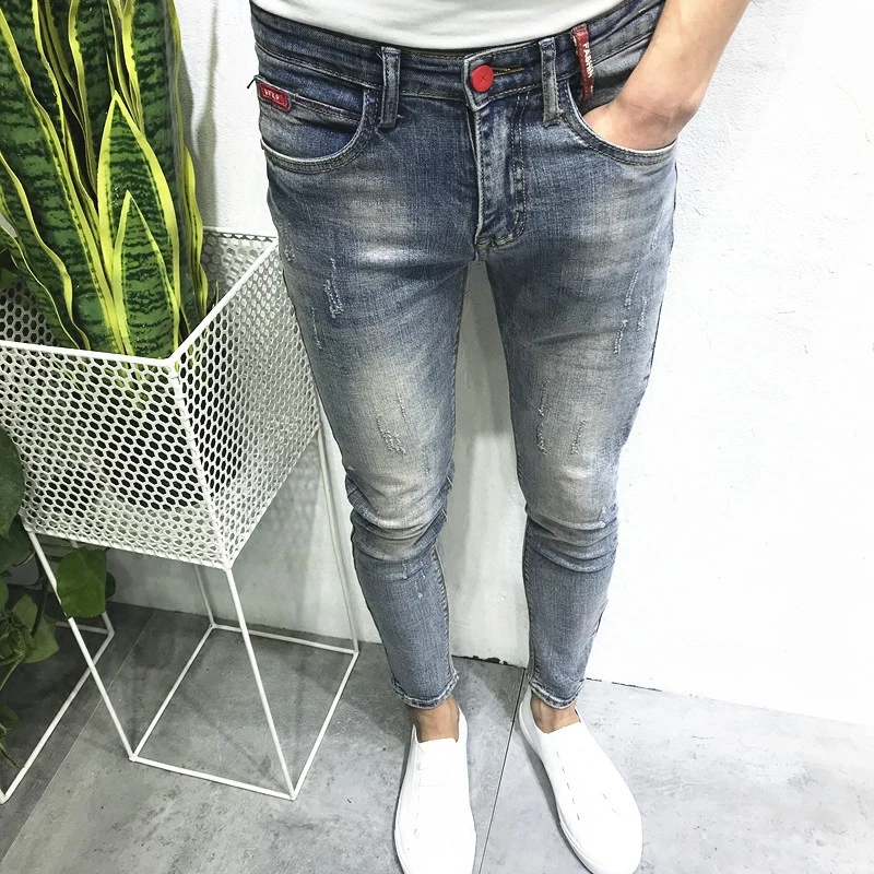 

Slim Fit Vintage Jeans mid Low Waist Nine Points Casual Thin Denim Youthful Sle Summer Faionable Men's Jeans