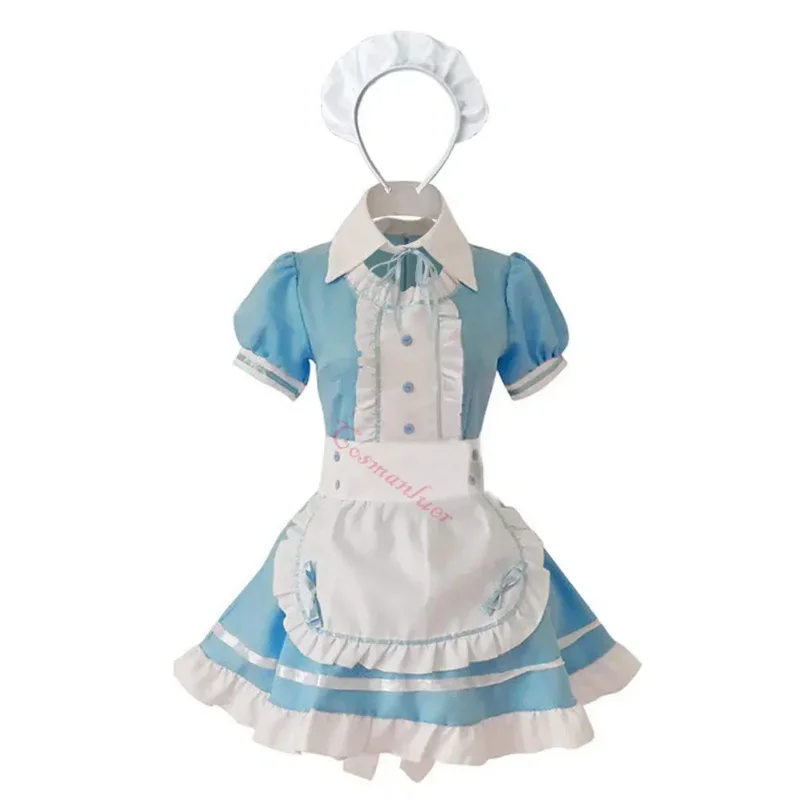 Anime Cosplay French apron maid dress Halloween makeup cosplay costume }