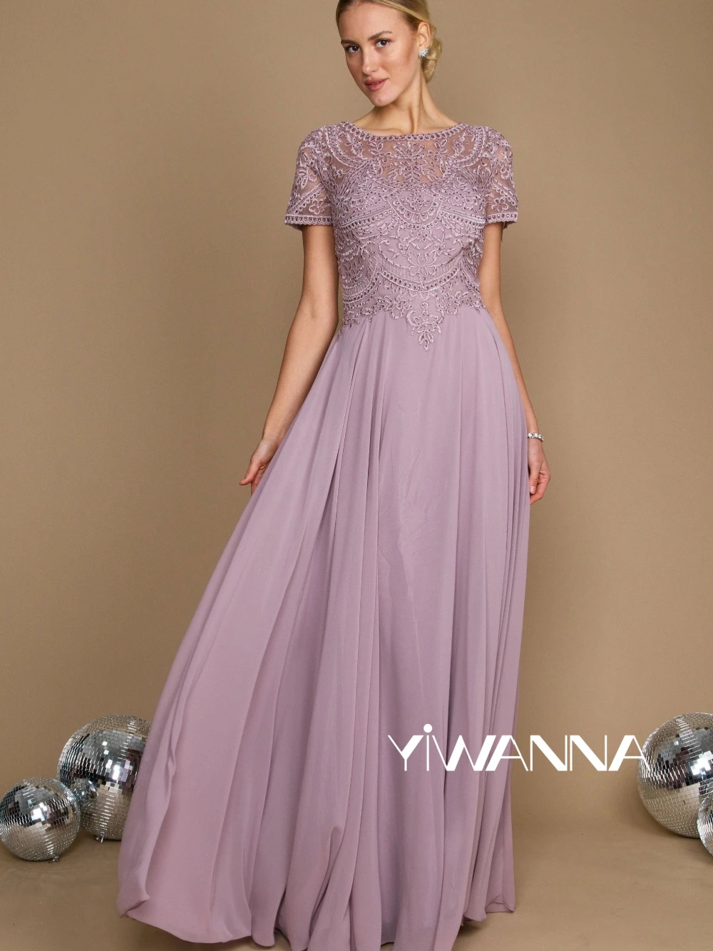 Modest O-neck Short Sleeve Chiffon Evening Dresses Lace Appliques Beads Prom Gown Wedding Party Gown Custom Made Robe De Mariée