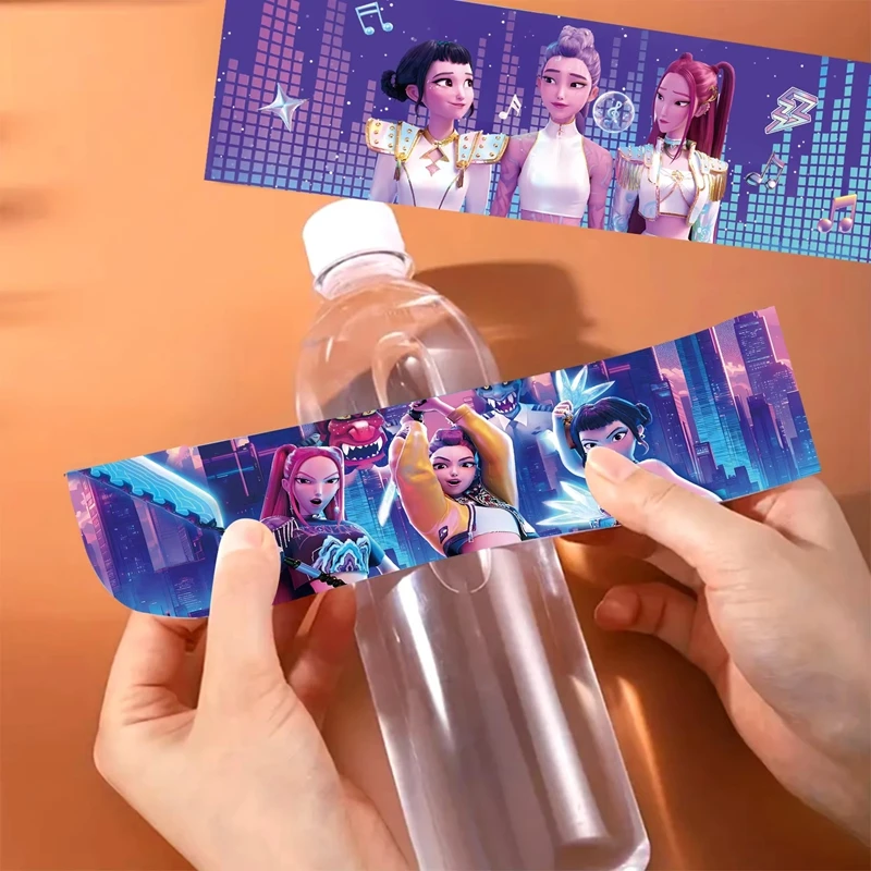 Demon Hunters Water Bottle Label Stickers Birthday Party Decoration Kpop Anime Waterproof Sticker Baby Shower Kids Party Supplie