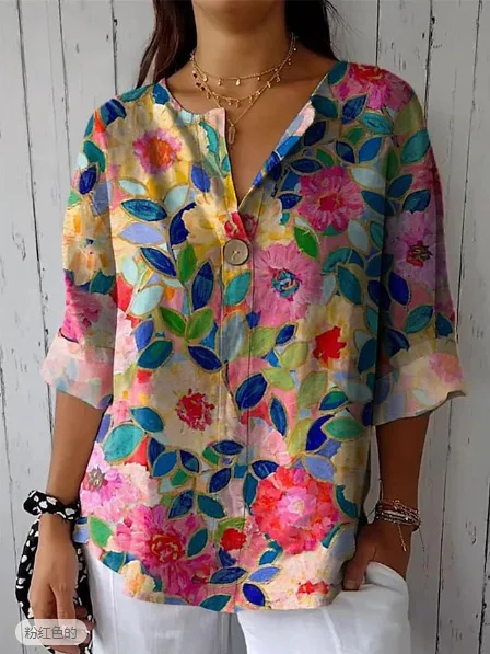 2024 Camisas De Mujer Summer Fashion Women Shirts Shirts, Casual Outdoor Street New Popular HD Flower Pattern Menswear Increase