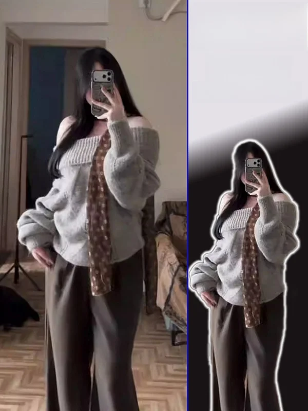 

Женский повседневный свободный вязаный свитер больших размеров, мягкий и уютный, весенняя новинка, модный топ с эффектом похудения, с открытыми плечами, с длинными рукавами