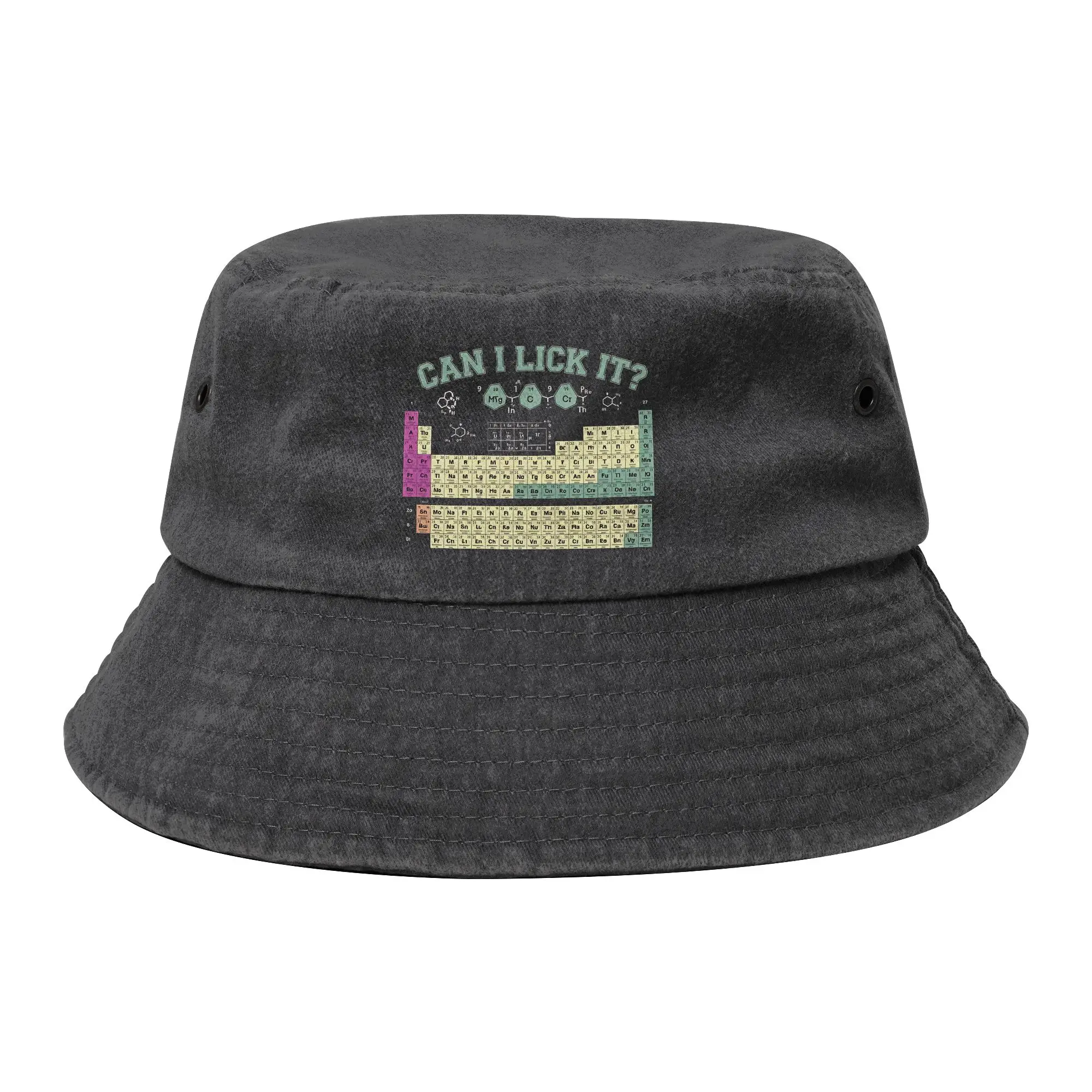 Can I Lick It Periodic Table Bucket Hat for Teen Travel Science Chemistry Distressed Denim Washed Sun Hats Fishing Fisherman Hat
