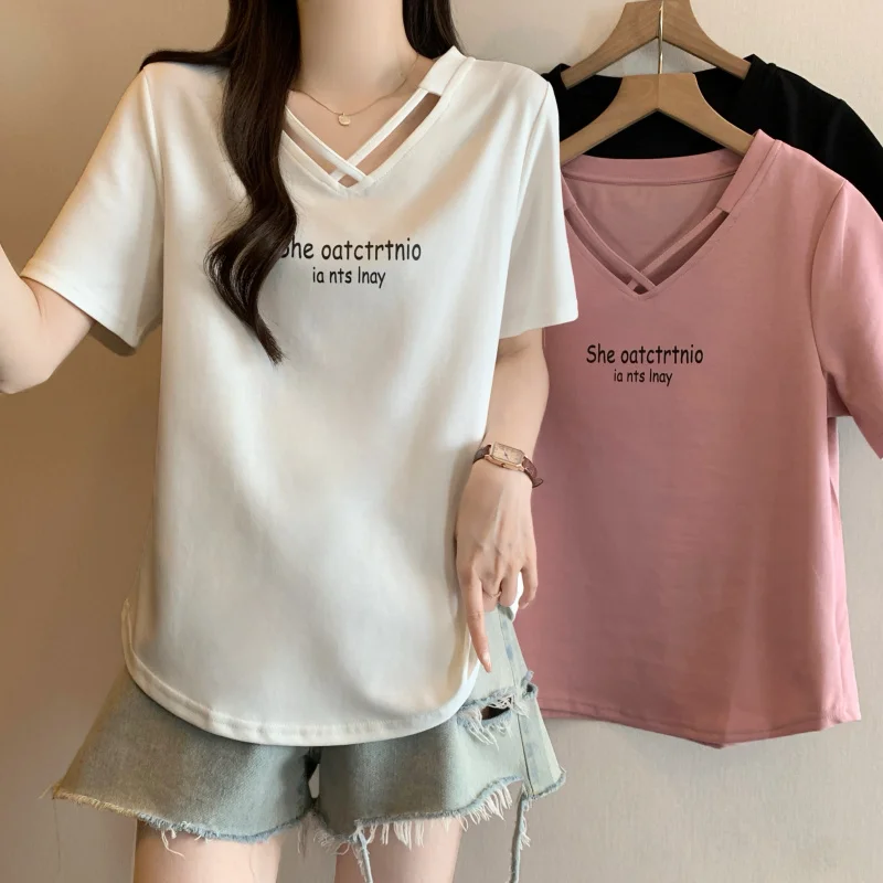 

Cotton Trendy Ins Style Super Popular Short Sleeve T-Shirt for Women Summer Loose Casual Design Top