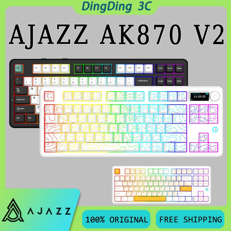 

AJAZZ AK870 V2 Wireless Mechanical Keyboard With Screen and Knob 3mode Hot Swap Gasket Long Battery Life Custom Gaming Keyboard