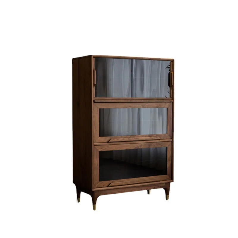 

All solid wood wine cabinet display cabinet black walnut bucket cabinet multi-functional storage tea