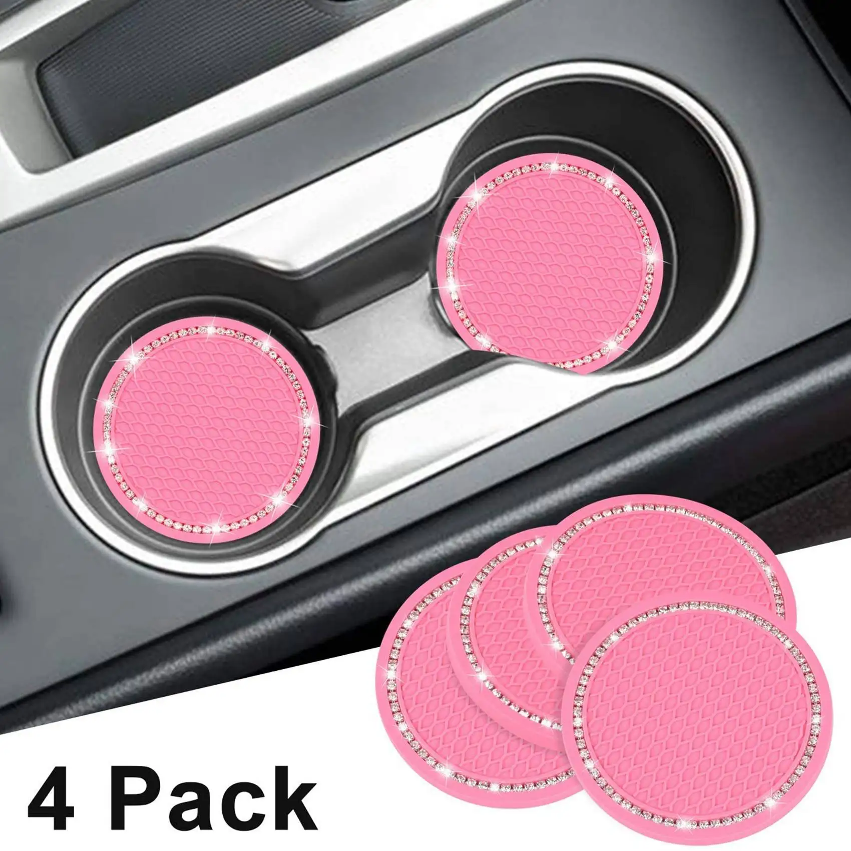 Cup Holder Coaster 2.75 Inch Car Interior Round Cup Holder Pad Cup Holder Insert Drink Coaster for Cars SUV 4PCS Pink