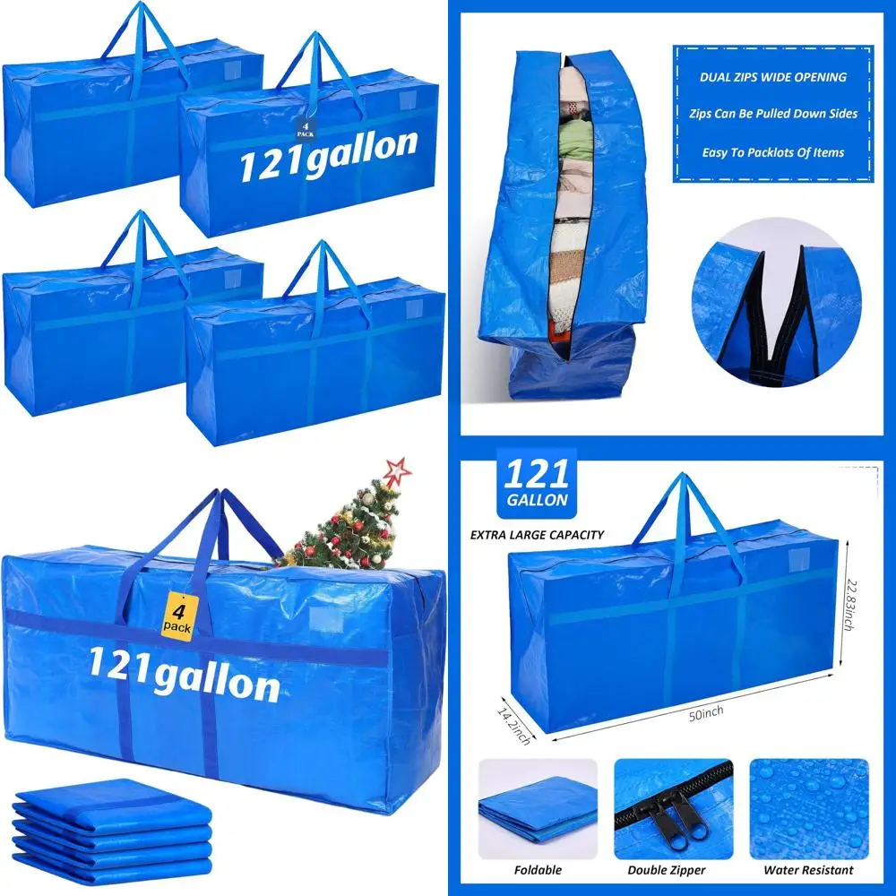 

XXL Heavy-Duty Storage Bags for Christmas Tree, 4-Pack, Blue, Suitable for Trees 4-12ft, Dorm-Friendly
