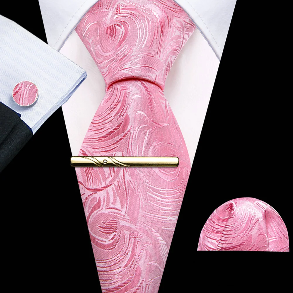 باري وانغ هندسية الجاكار التعادل للرجال ، الزفاف الخوخ الوردي الحرير ، رائعة منديل ، أزرار أكمام مقاطع مجموعات ، هدايا حفلة العريس #1