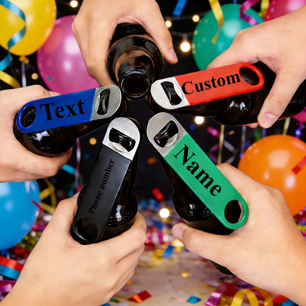 

Custom Engraved Stainless Steel Flat Beer Bottle Opener, Personalized Bartender Bar Blade for Wedding Birthday Promotional Gift