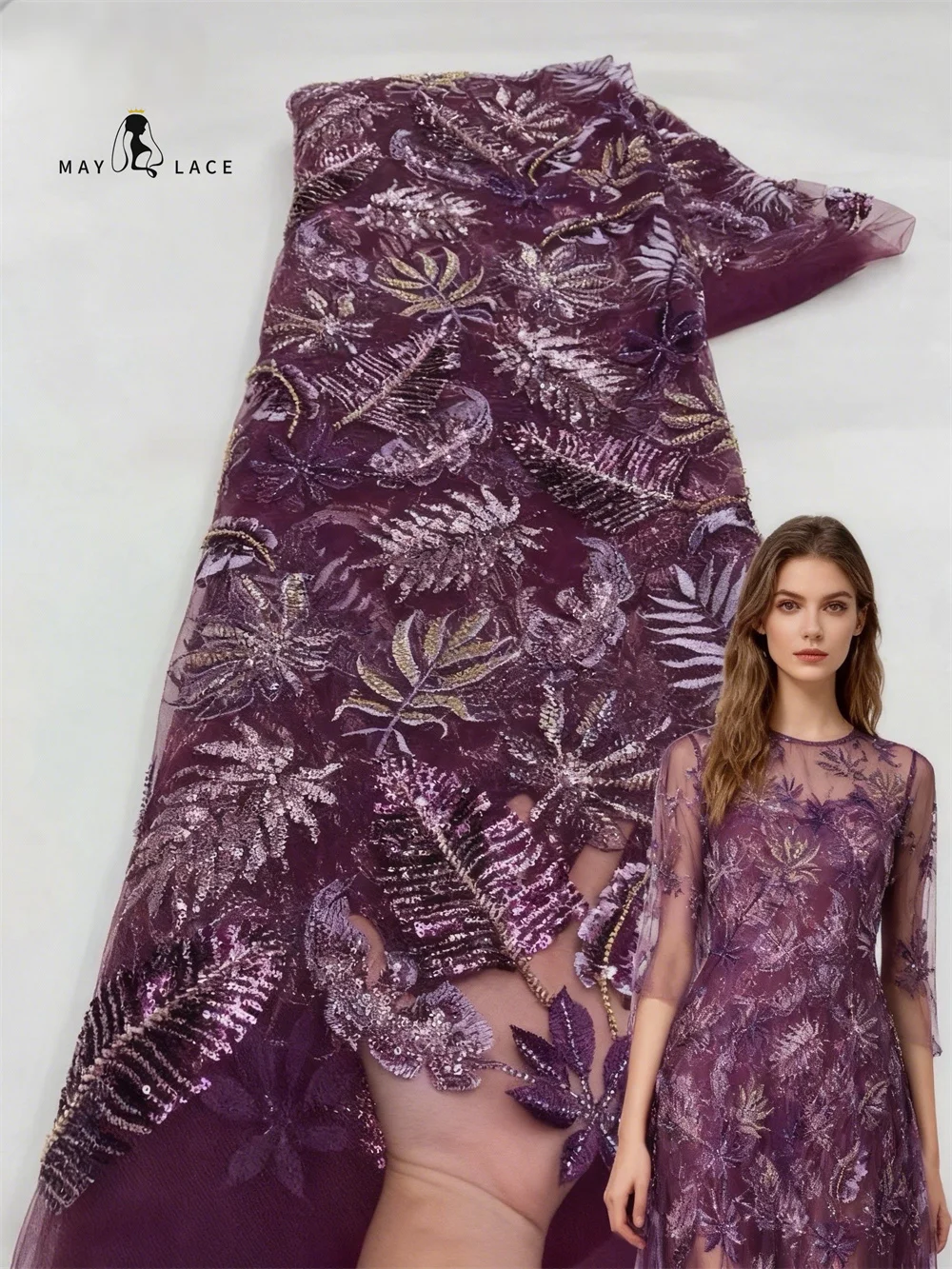 

African Lace Fabrics Nigerian French Mesh Tulle Sequins Fabrics Net Lace High Quality 2026 Sew Evening Dresses for Women 5 Yards