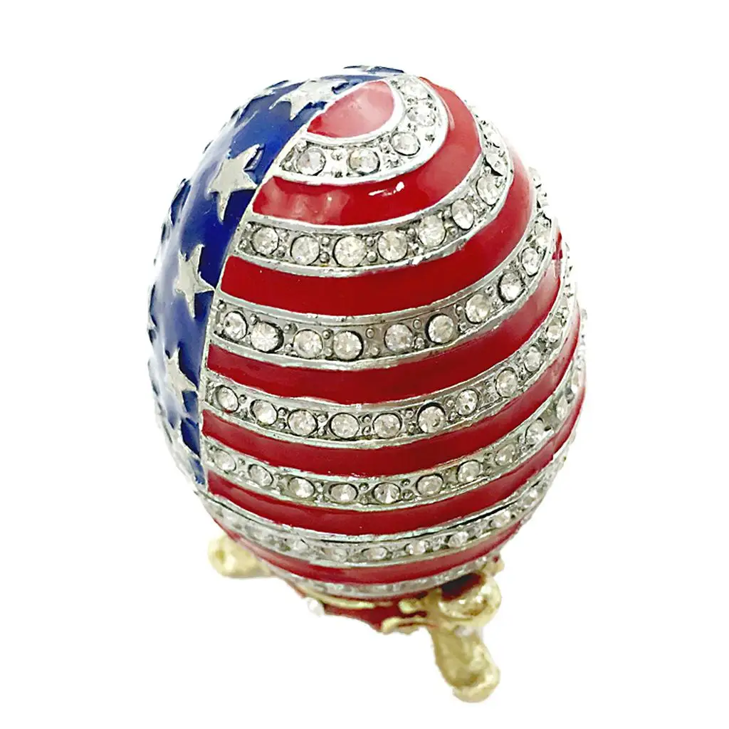 

Retro American Flag Colored Enamel Egg Trinket Jewelry Box Rings Holder