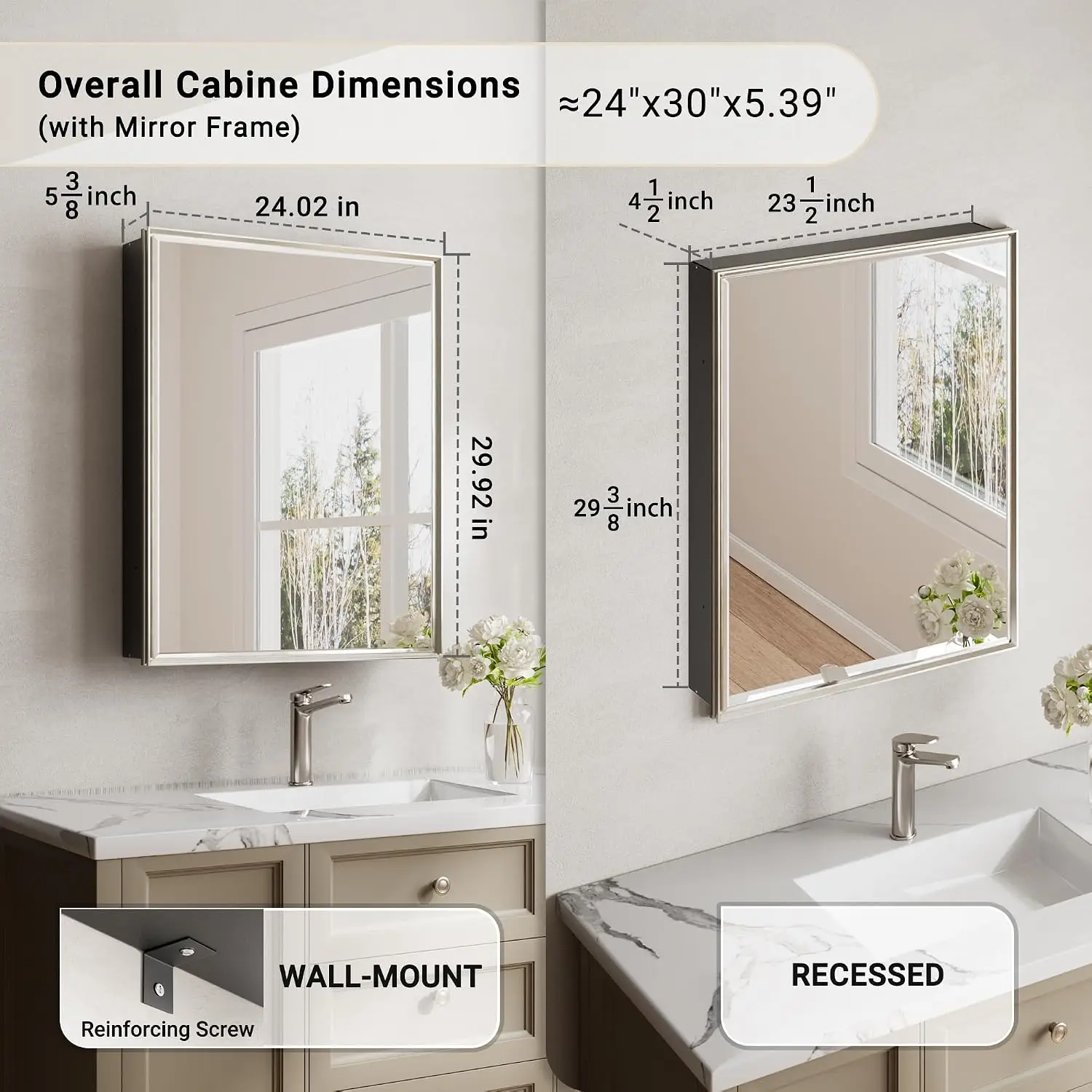 Assembled Surface or Recessed Medicine Cabinet Mirror, Customized