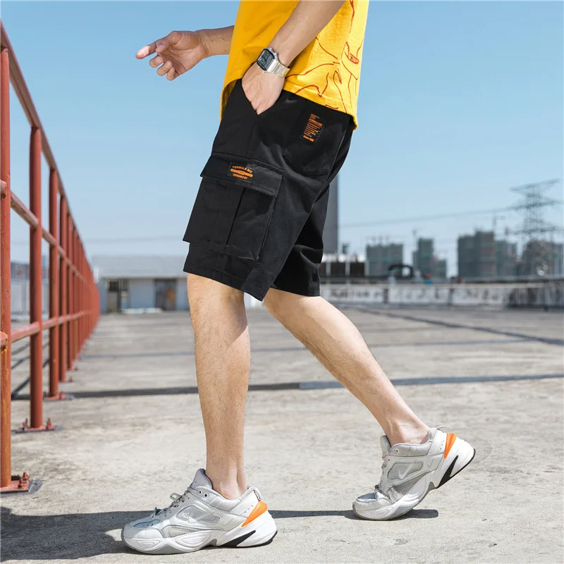 Men Elastic Drawstring Trunk Fitness Streetwear Casual Breathable Gym Shorts Loose Hip Cargo Shorts Summer Shorts Mens Clothing