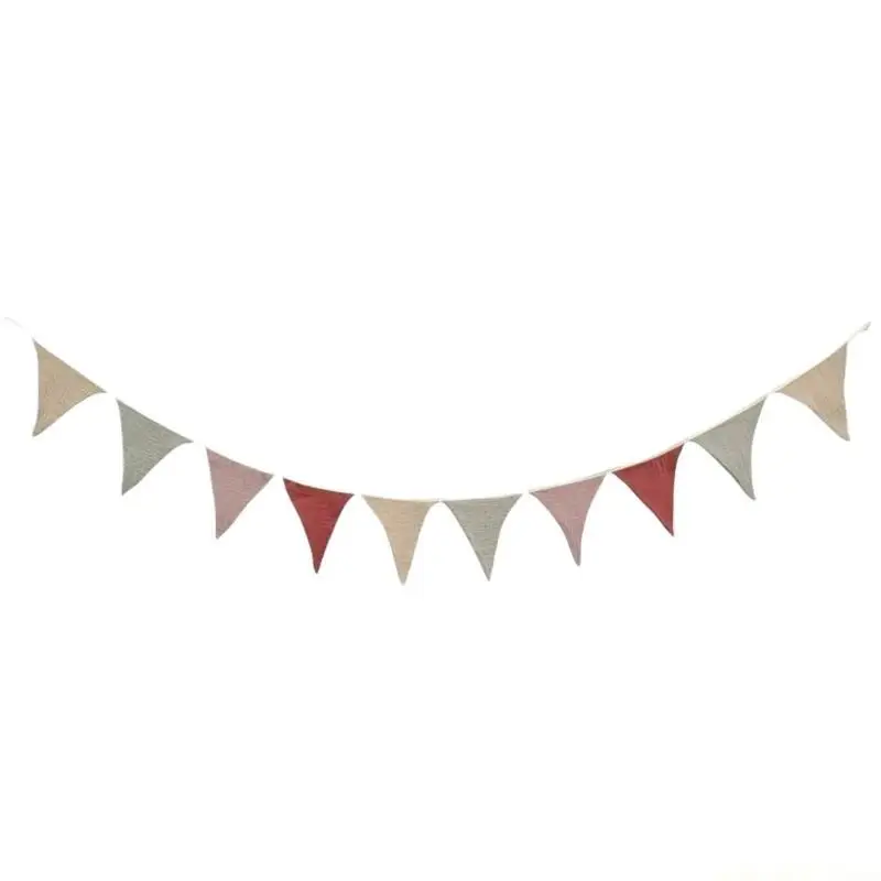 QX2E Cotton Triangular Bunting Flags Baby Shower Wall Flags Nursery Room Decoration