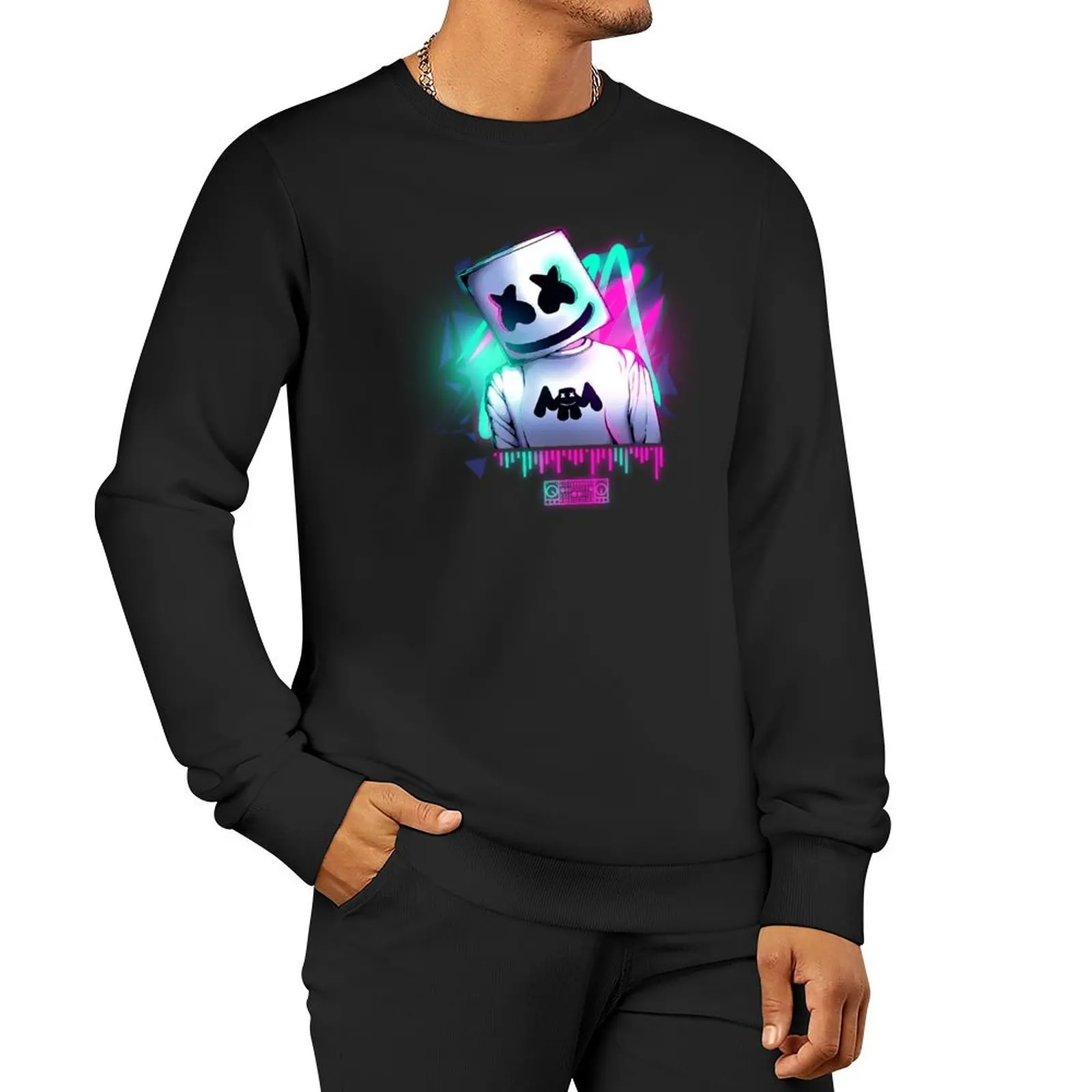 Marshmello T-ShirtMarshmello __ neon sound T-Shirt_by DenielHast_ Pullover Hoodie blouse men's sweat-shirt set men's sweatshirt