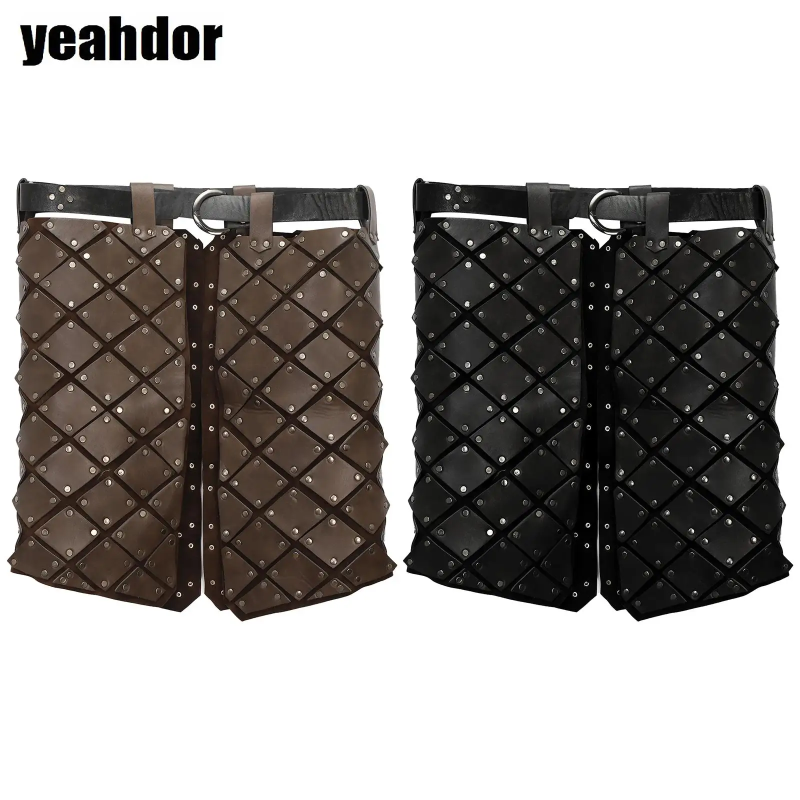 Medieval Retro Armor Double Sides Faux Leather Thigh Waist Armor with Belt for Cosplay Stage Performance Role Play