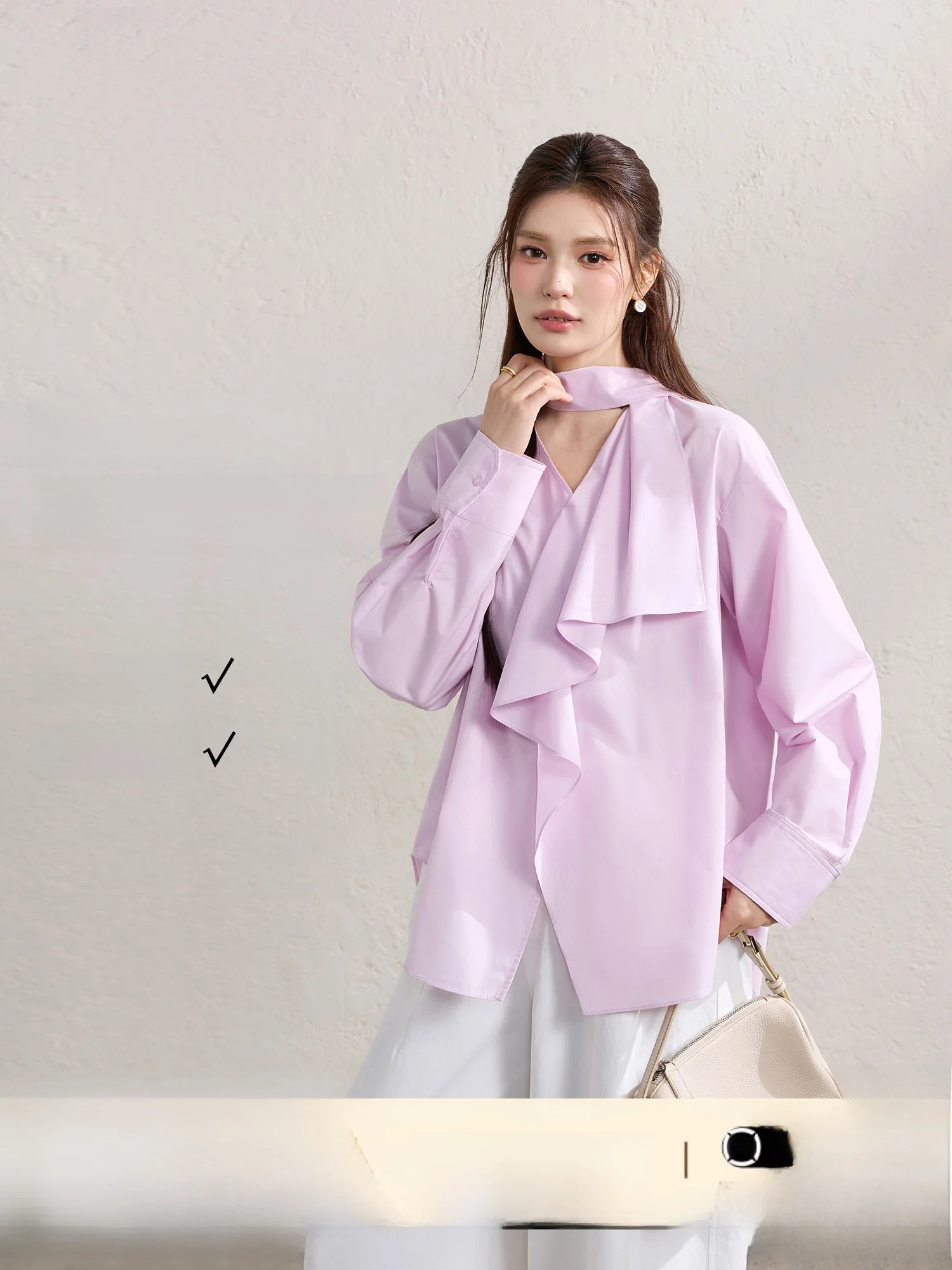 

Elegant Oversized Women's Shirt Asos Design Spring New Asymmetrical Hem Long Sleeve V-neck Blue Language Polyester Fiber
