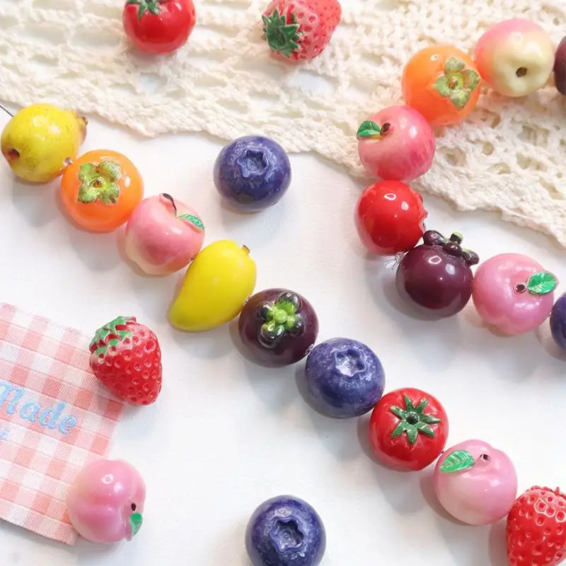 5Pcs Colorful 3D Realistic Fruit Shaped Loose Beads Glossy Surface For DIY Bracelet Necklace Jewelry Making