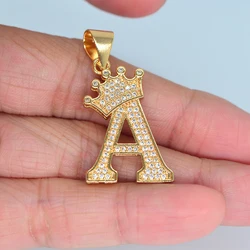 High Quality Gold Color Clear Cubic Zirconia Fashion Alphabet Letters Big Crown Pendant Jewelry