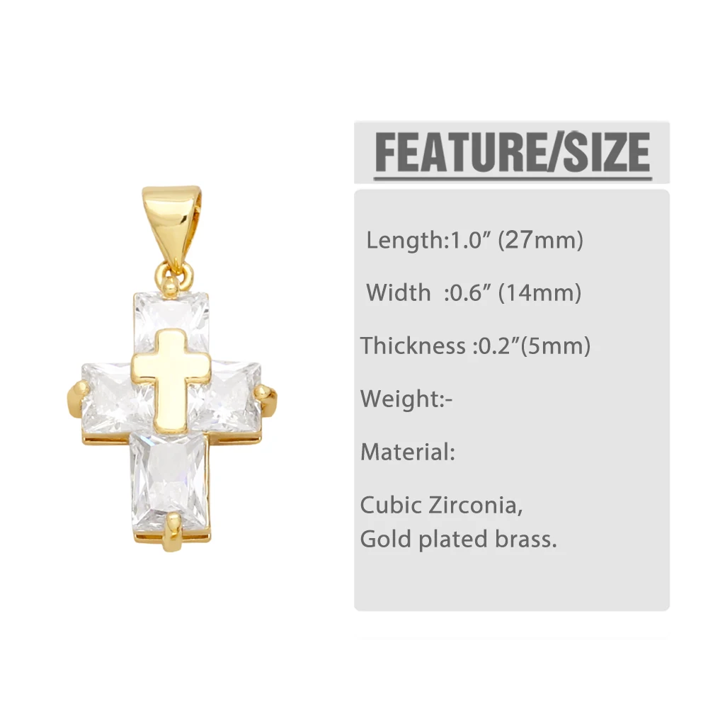 OCESRIO Multicolor Crystal Cross Pendant for Necklace Copper Gold Plated CZ Crucifix DIY Jewelry Making Component pdtb236