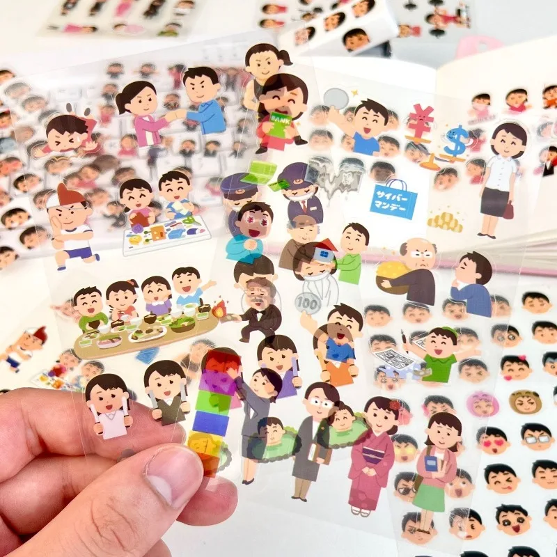 

12 шт. милых мультяшных японских стикеров с эмоциями в стиле INS, высококачественные декоративные прозрачные наклейки для студенческих дневников и DIY-проектов