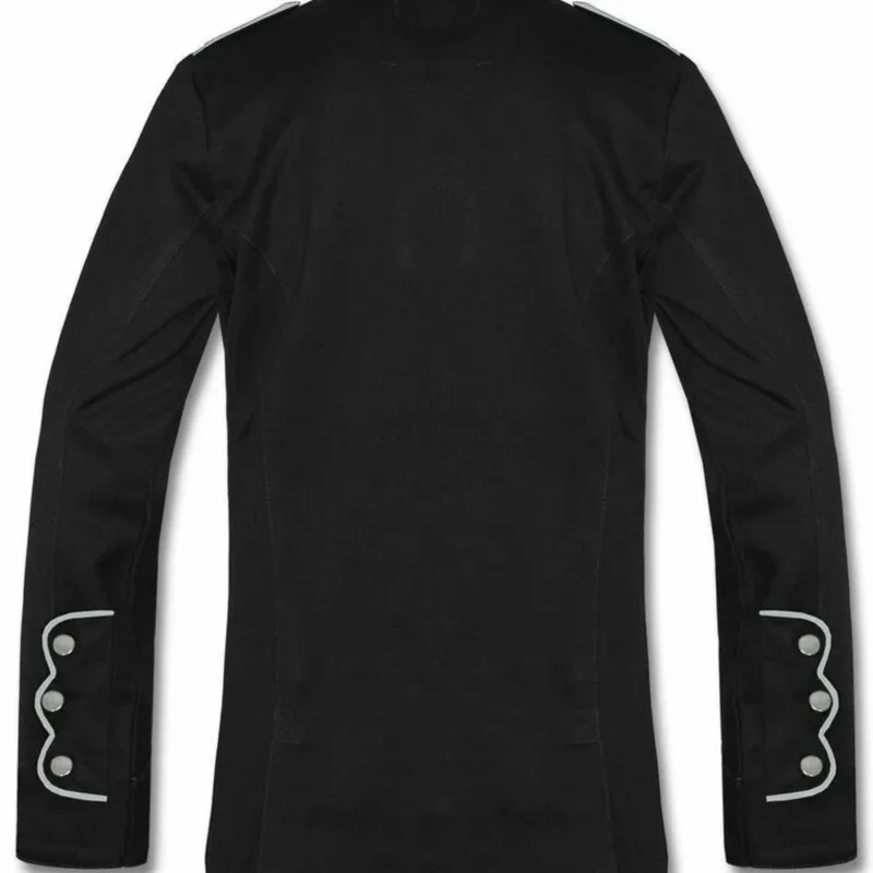 S-5XL RETRO MEN’S MILITARY GOTH JACKET | BLACK OFFICER COAT WITH RED PIPING COAT