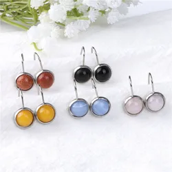 Fashion Multicolor Stone Pendant Earrings Vintage Natural Stone Agates Silver Color Dangle Hook Drop Fine Jewelry Female Gifts