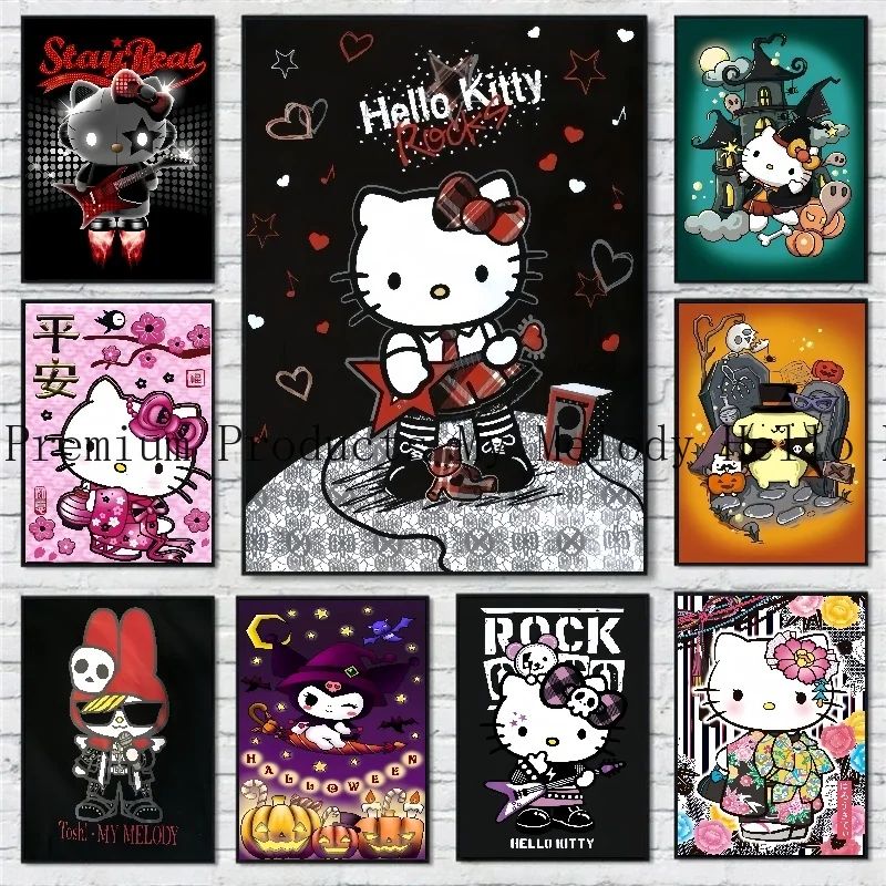 

Sanrio Anime Peripheral Poster My Melody Cinnamoroll HelloKittys Canvas Painting Print Children's Room Decoration Christmas Gift