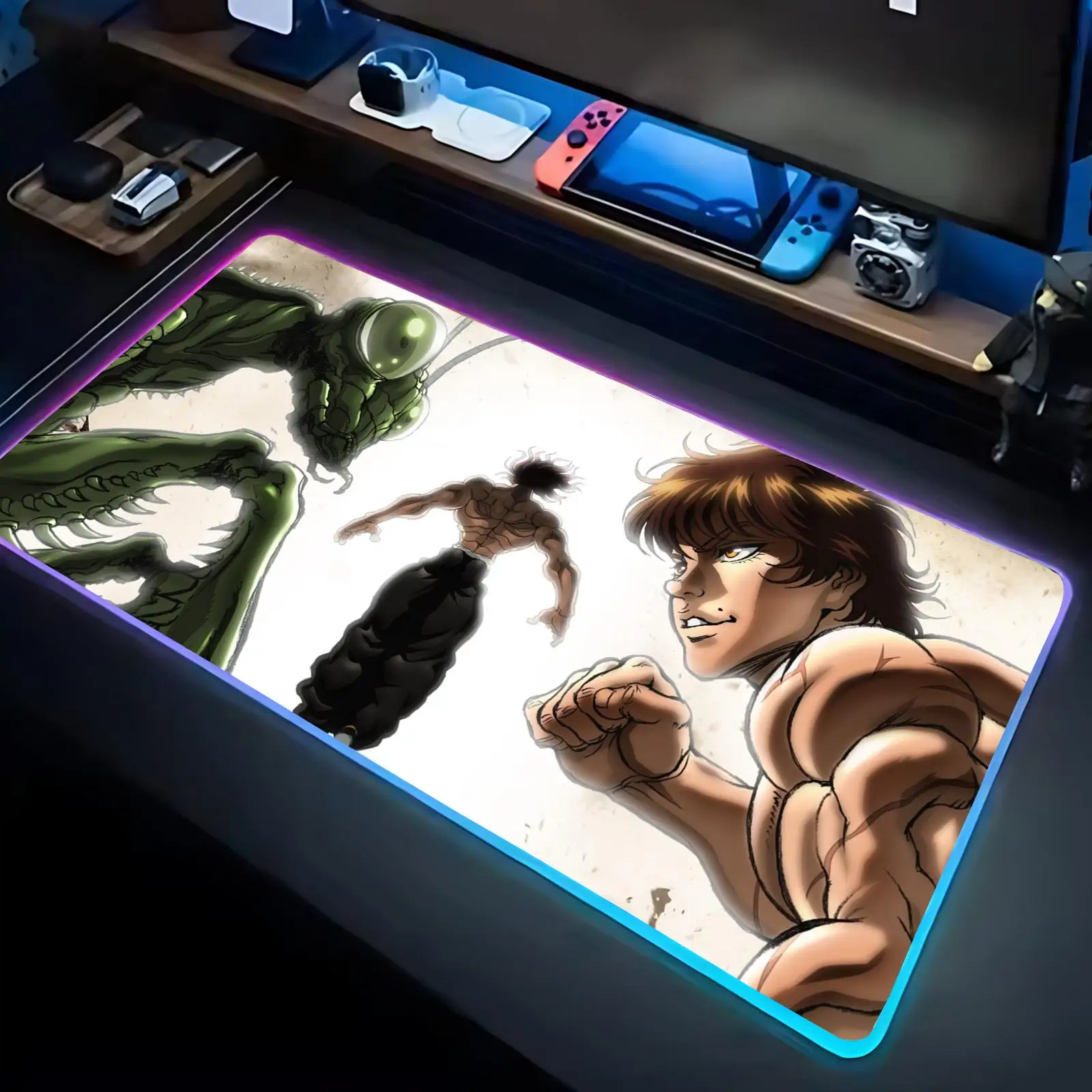 Baki Hanma Mouse Pad RGB Large Gaming Mouse Pad LED Backlit Desk Mat,Game And Office