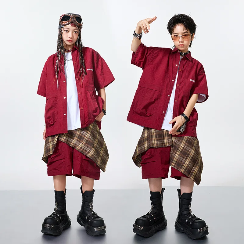 Neue Jungen Hip Hop Kleidung Sets Mode Street Dance Hemd Shorts Mädchen Jazz Dance Kleidung Gruppe Bühne Leistung Anzug Rave Tragen