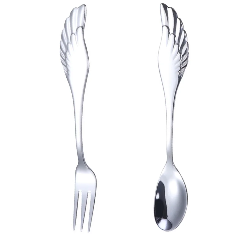 

Winged Fork Spoon Set Stainless Steel Portable Flatware For Daily Use Coffee Dessert Stirring Lightweight