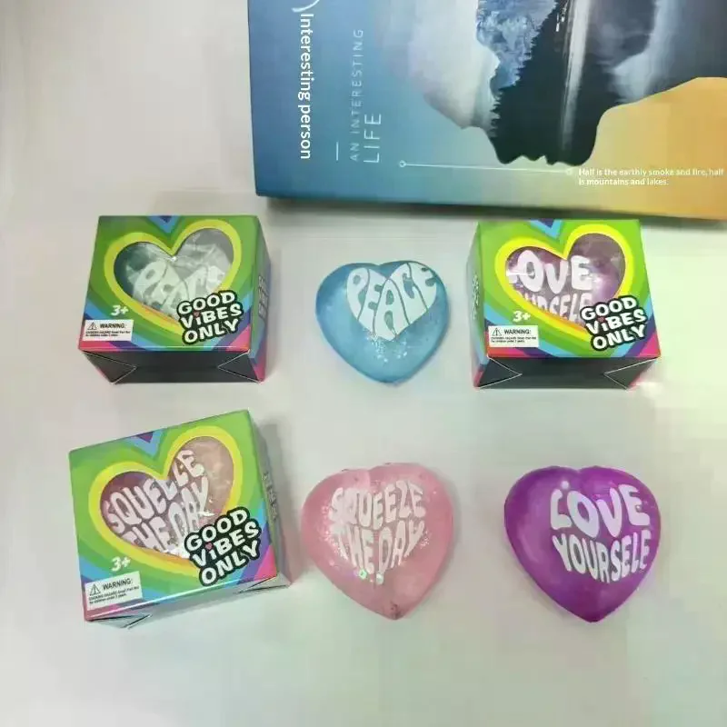 Kids Toys Quotes - Soft Glitter Heart Squeeze Toy Positive