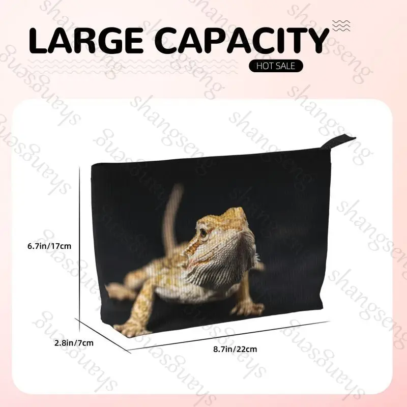 Sac à cosmétiques Dragon barbu Gecko à crête, sac de rangement de toilette, boîte de luxe pour femmes, voyage, fermeture éclair, sac de rangement imprimé en velours côtelé, cadeau