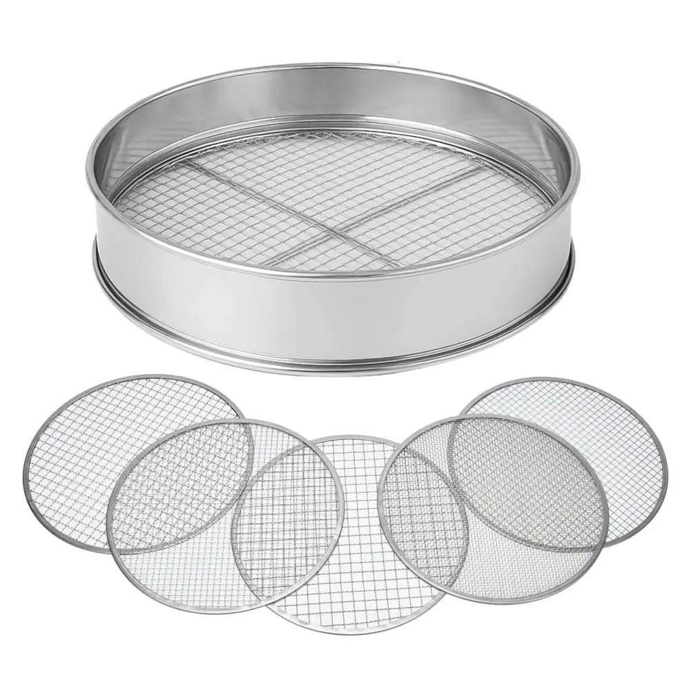 Soil Sieve Set Stainless Steel Frame with 5 Interchangeable Mesh Inserts Heavy Duty Garden Compost Sifter for Gravel Soil Sand C view 4